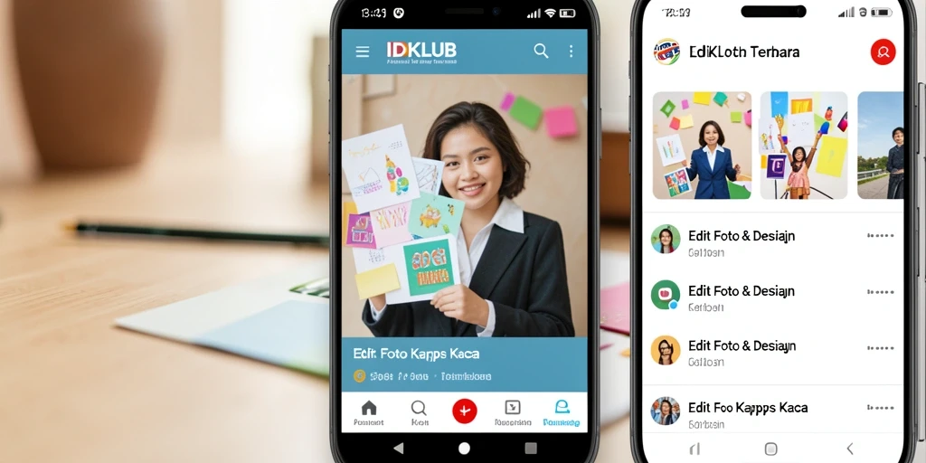 Antarmuka IDKLUB dengan efek Edit Foto Kertas Kaca yang elegan.
