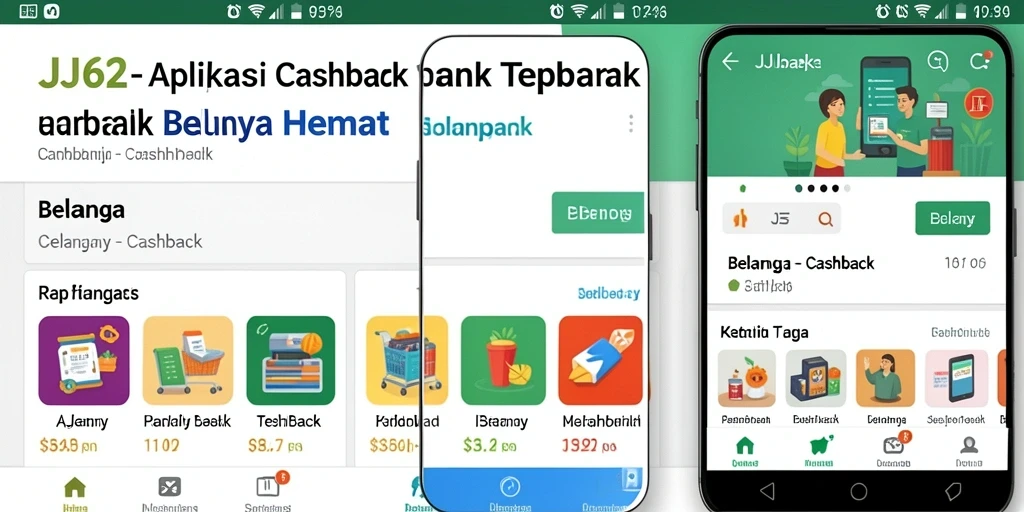 Antarmuka pengguna aplikasi JJ62 yang menampilkan berbagai opsi cashback.