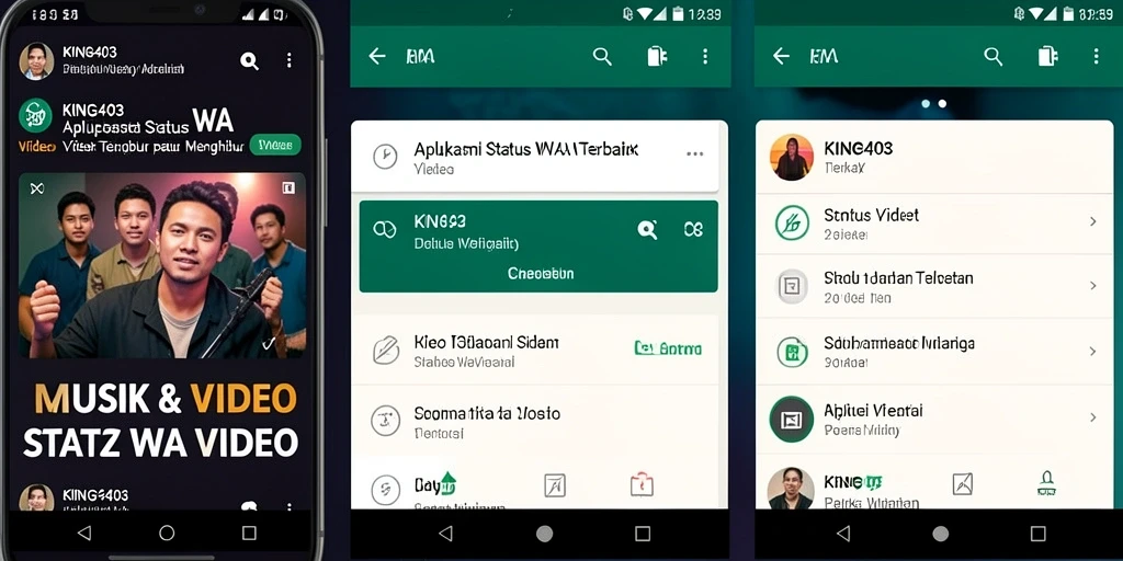 Antarmuka aplikasi KING403 dengan beragam pilihan video menarik.