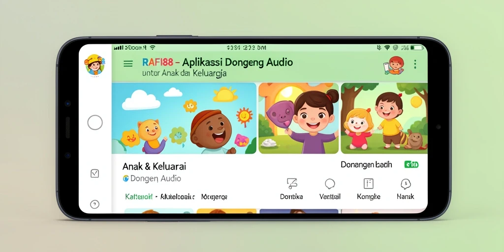 Tampilan antarmuka aplikasi Dongeng Audio RAFI88 yang menarik.