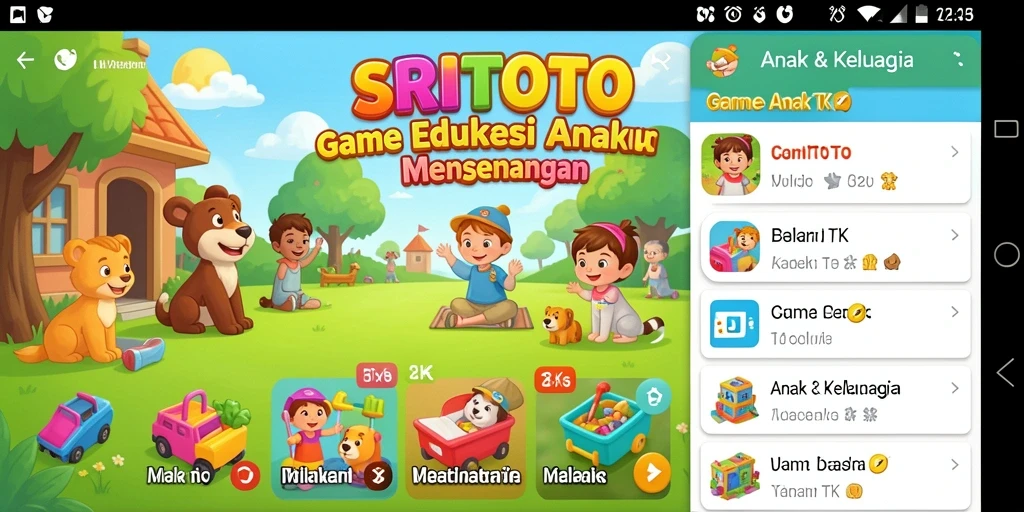 Antarmuka ceria dan interaktif dari SRITOTO untuk pembelajaran anak.